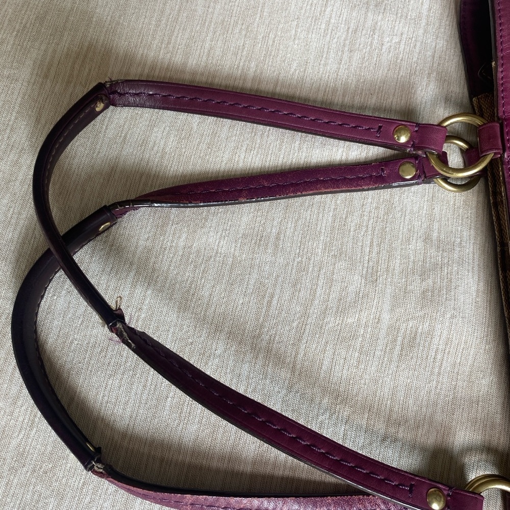 Coach 12358 Signature Coated Heritage Stripe Tote - Berry - Picture 12 of 16